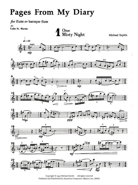 Pages From My Diary : For Flute Or Baroque Flute (1990).