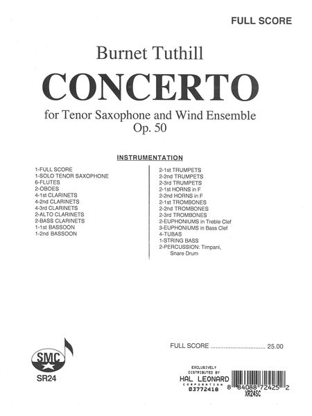 Concerto, Op. 50 : For Tenor Saxophone and Wind Ensemble.