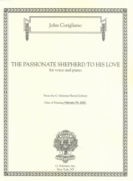 The Passionate Shepherd To His Love : For Voice and Piano.
