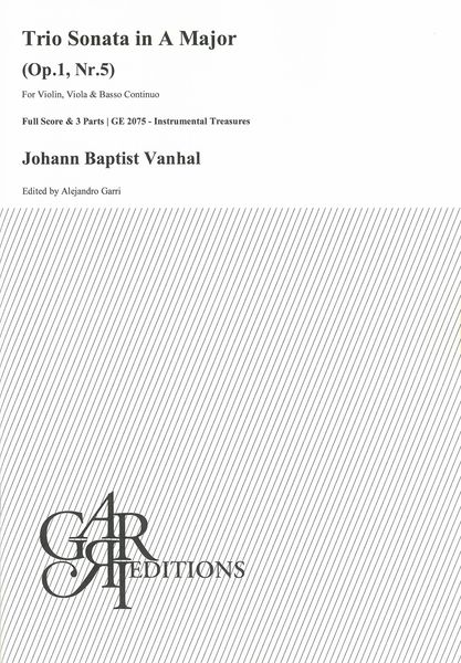 Trio Sonata In A Major, Op. 1, Nr. 5 : For Violin, Viola and Basso Continuo / Ed. Alejandro Garri.