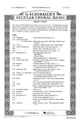 Two Negro Spirituals - Deep River and Dig My Grave : For SATB Chorus / arr. Henry Burleigh.