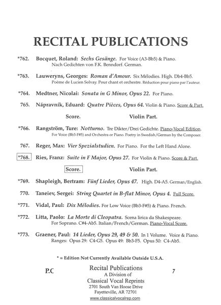 Suite For Violin and Piano In F Major, Op. 27.