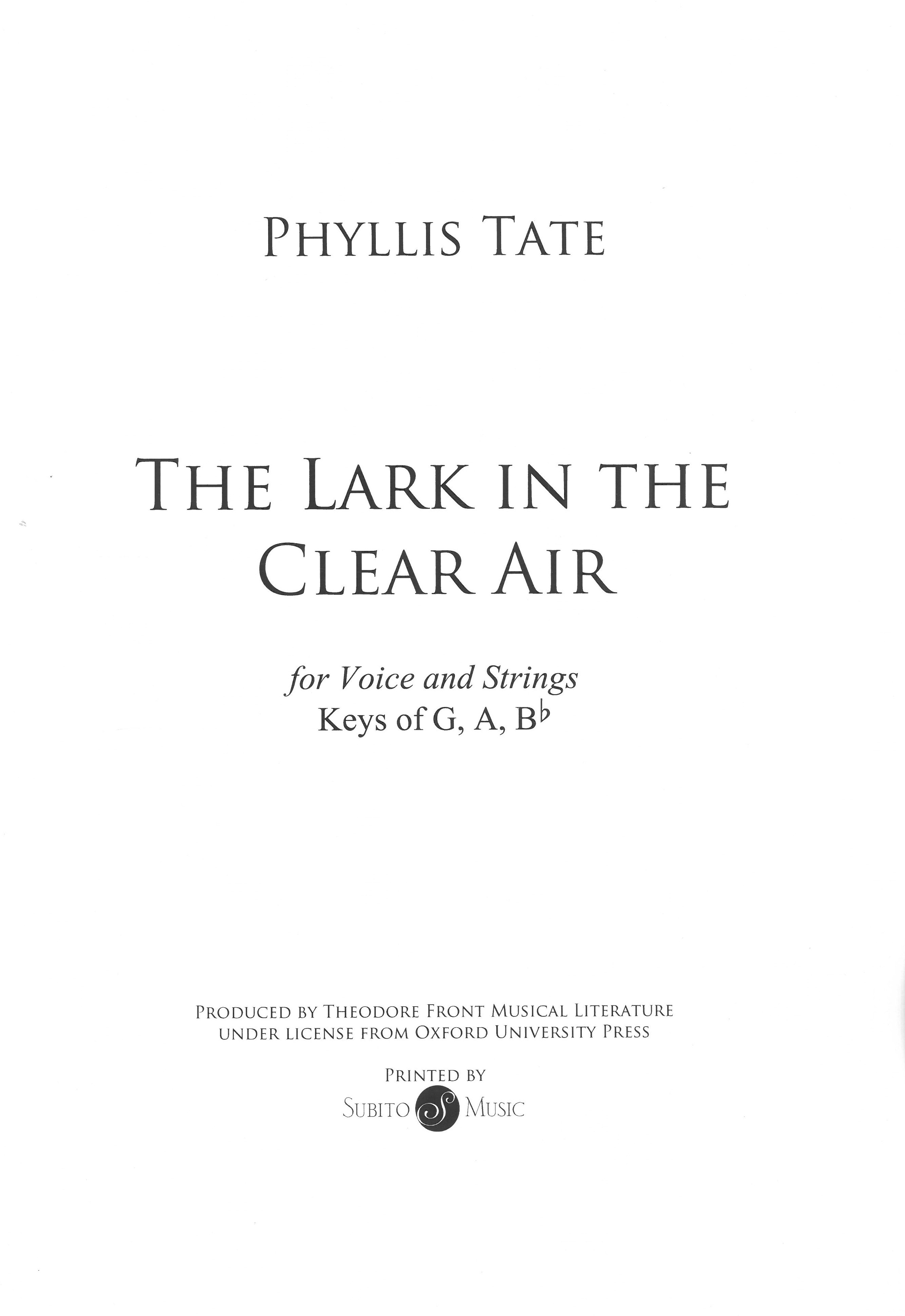 The Lark In The Clear Air : For Voice and Strings.