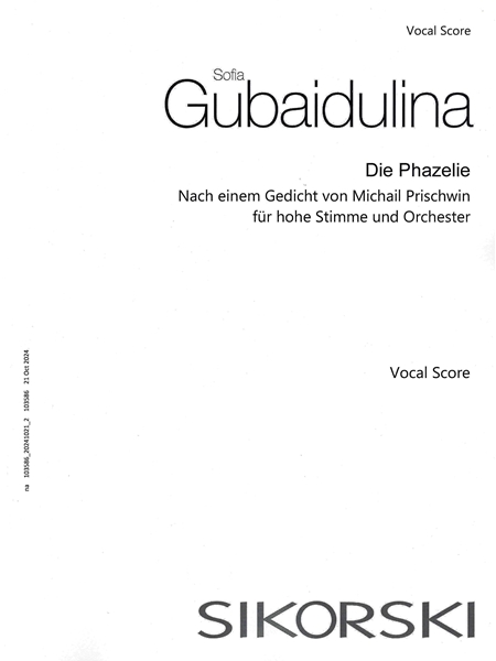 Die Phazelie = The Phacelia : For High Voice and Orchestra (1956).