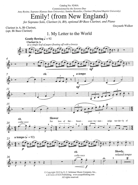 Emily! - Musical Settings of The Poems of Emily Dickinson : For Soprano, Clarinet, and Piano.