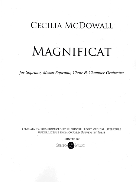 Magnificat : For Soprano, Mezzo-Soprano, SATB Choir and Chamber Orchestra.