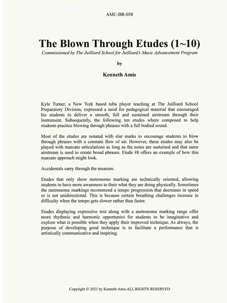 The Blown Through Etudes (1-10) : For Solo Tuba Or Bass Trombone.