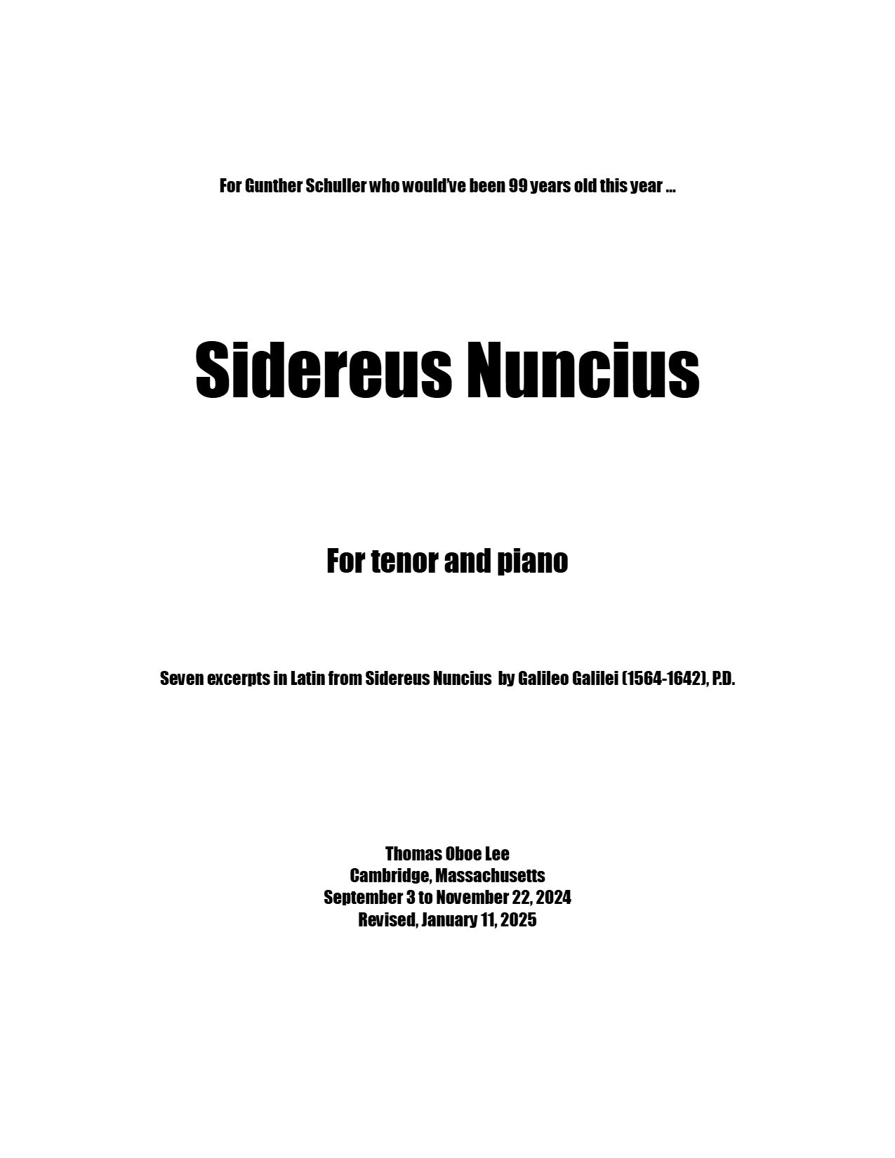 Sidereus Nuncius : For Tenor and Piano (2024, Rev. 2025).
