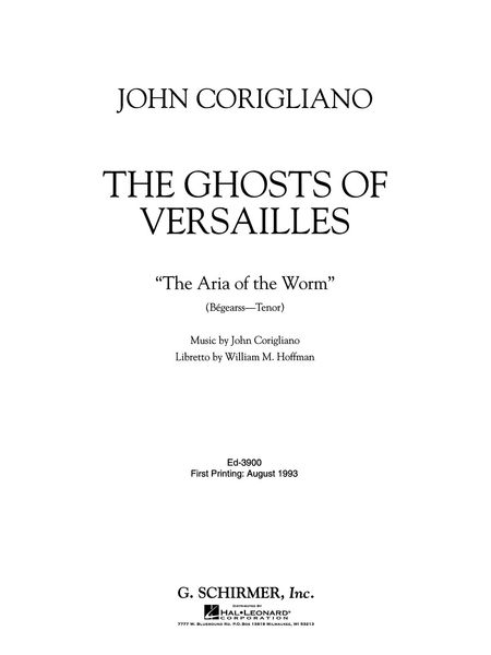 The Ghosts Of Versailles - The Aria Of The Worm : For Tenor and Piano.