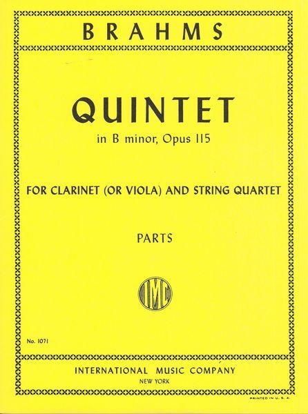 Clarinet Quintet, Op. 115 : For Clarinet In A (Or Viola) and String Quartet.